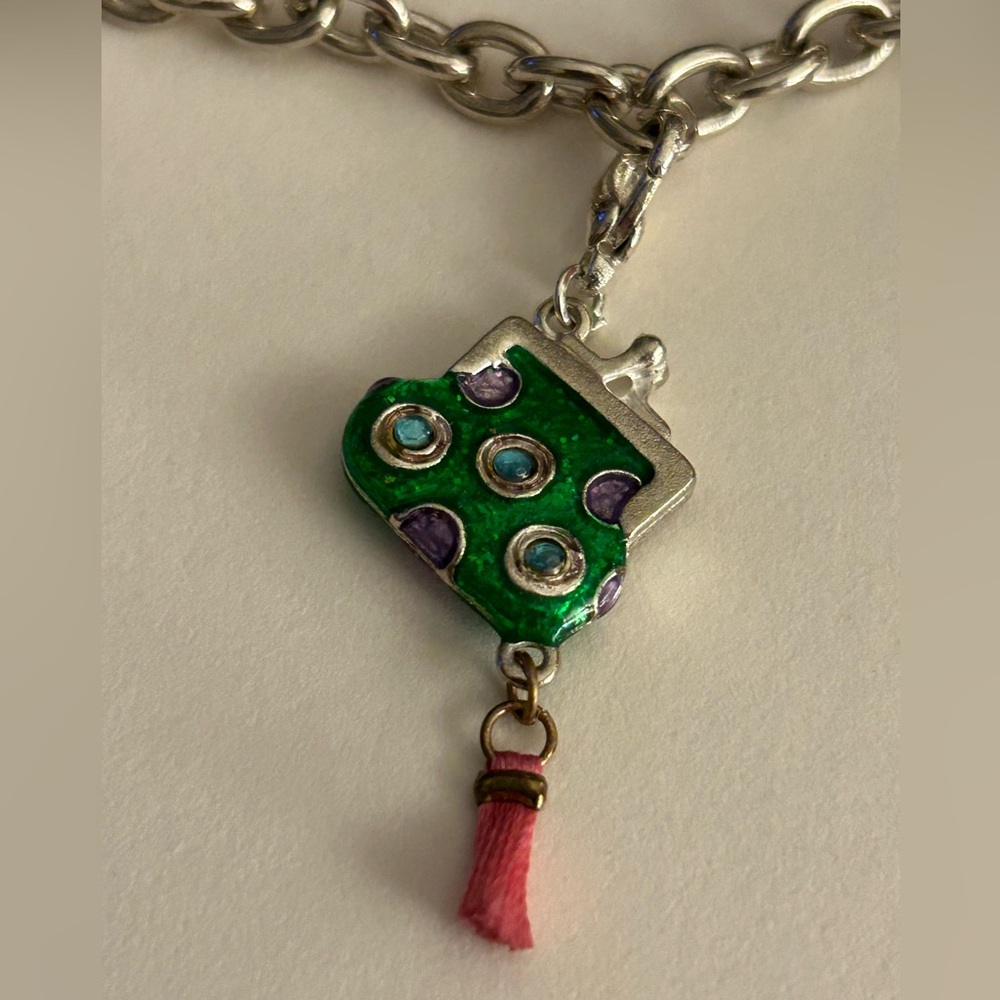 Charm Bracelet: enamel Scottie Dog, Purse w tassel, Ice Cream Sundae, 7”, clasp - Picture 5 of 8